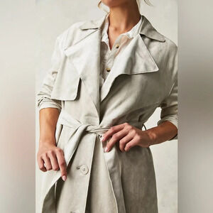 Anthropologie Blank NYC Green Faux Suede Plush Belted Trench Coat Jacket Sz XS